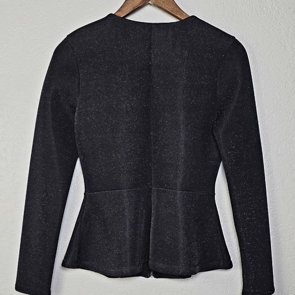 Forever 21 Dressy Black Shimmer Peplum Hem Scuba Sparkle Jacket - Size Medium - Picture 7 of 12